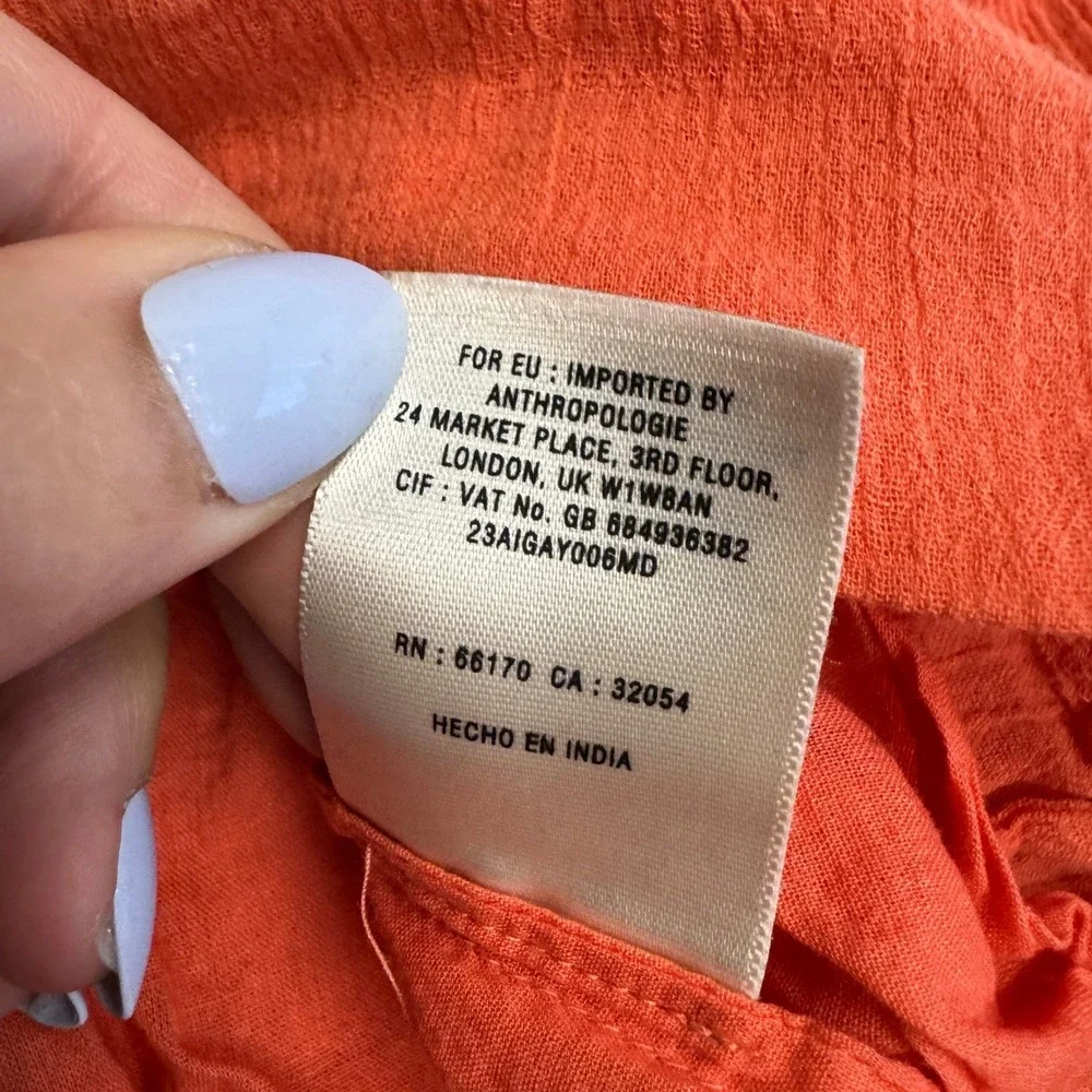Vanessa Virginia Dress Womens Small Orange‎ Gauze Braided Straps Anthropologie